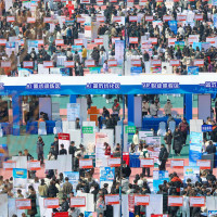 College students search for suitable positions at the Shandong University of Science and Technology campus job fair in Qingdao, Shandong Province, China on March 20, 2026.