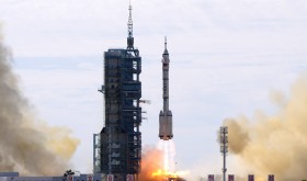 A Long March-2F Y12 rocket carrying a crew of Chinese astronauts in a Shenzhou-12 spaceship lifts off at the Jiuquan Satellite Launch Center in Jiuquan in northwestern China, Thursday, June 17, 2021