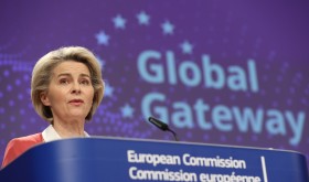  President of the European Commission Ursula von der Leyen talks to media at the end of the weekly EU Commission meeting, in the Berlaymont, the EU Commission headquarter on December 1, 2021 in Brussels, Belgium.