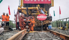 Workers from China Railway No.2 Engineering Group (CREC-2) weld the first seamless rails for the China-Laos railway in the northern suburb of Vientiane, Laos, on June 18, 2020