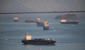  view from the Vladivostok Sea Commercial Port, the largest universal port in the entire Far Eastern region with an annual cargo turnover of more than 12.9 million tons in Vladivostok, Russia on August 08, 2024. 