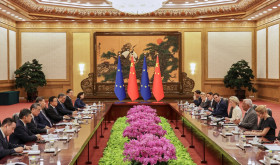 Chinese President Xi Jinping, fourth left, listens to European Council President António Costa, second right, in presence of European Commission President Ursula von der Leyen, third right, and European Union’s foreign policy chief, Kaja Kallas during the opening remarks of the European Union-China Summit in Beijing, China, Thursday, July 24, 2025.