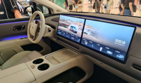 The dual screen smart cockpit of the Li Auto i8 family six seater pure electric SUV at the China New Energy Vehicle Autumn Auto Show in Shanghai, China on September 6, 2025.