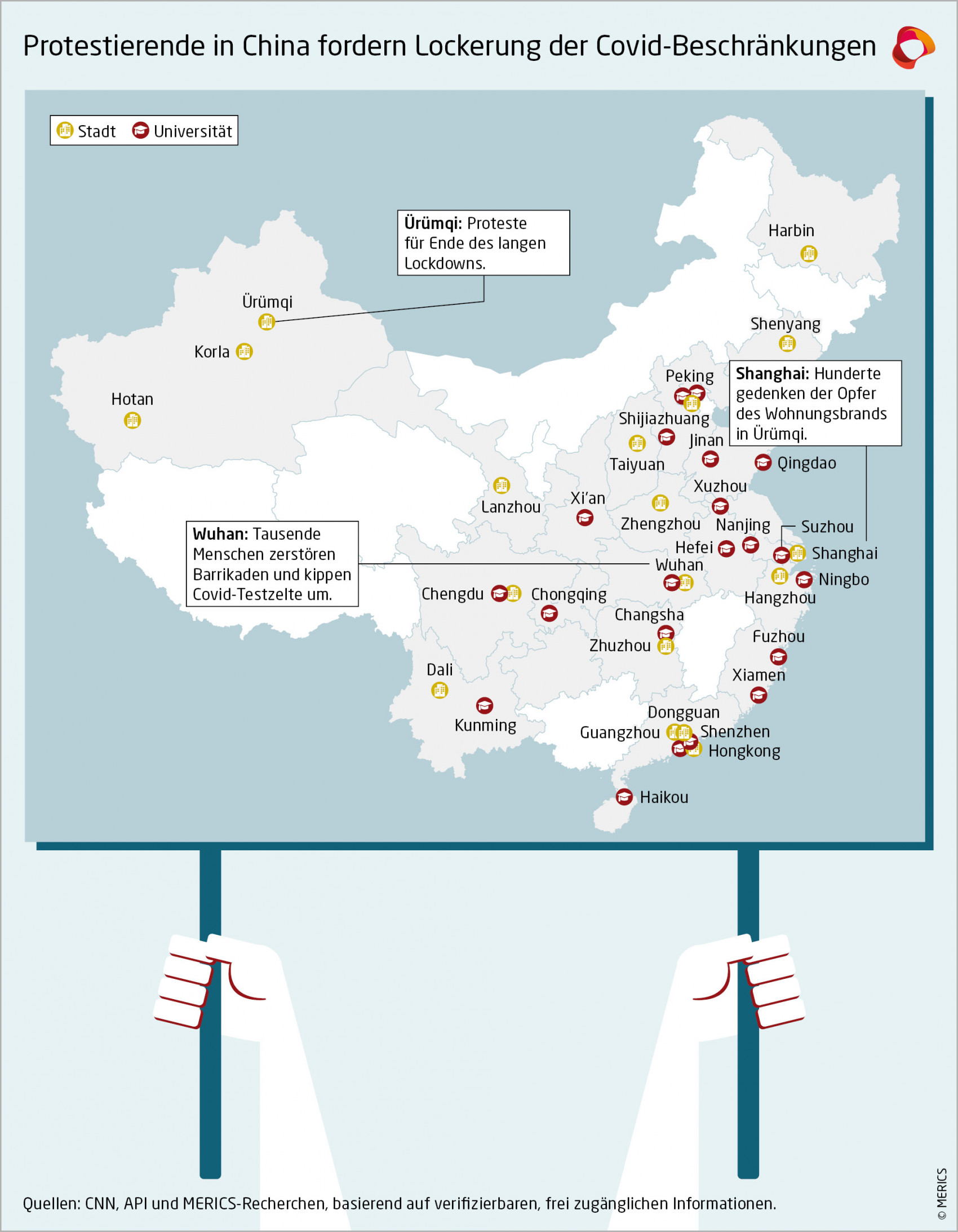Karte der Covid-Proteste in China