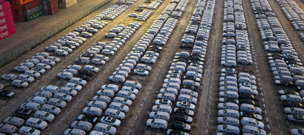 Cars parked in Nanjing Port in Nanjing City, Jiangsu Province, China