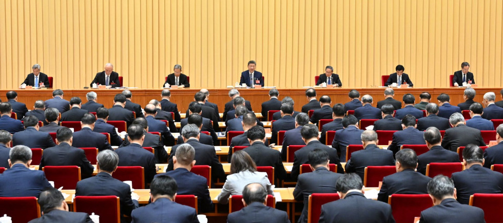 Xi Jinping delivers a speech at the annual Central Economic Work Conference in Beijing in December 2025.