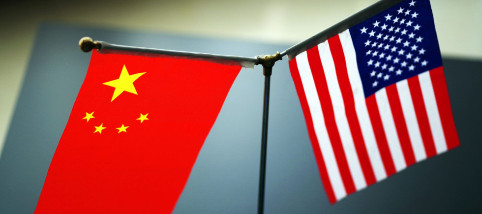 National flags of China and the United States