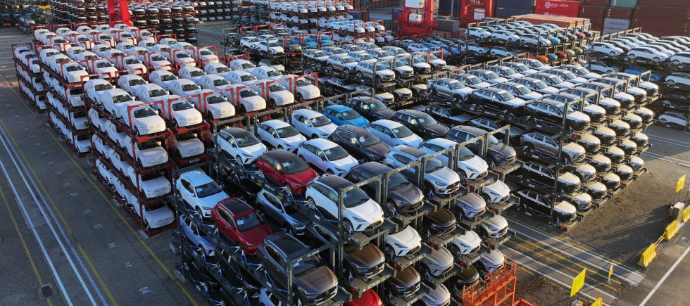 SUZHOU, CHINA - JANUARY 15, 2024 - A batch of cars are exported overseas at the Taicang Port terminal in Suzhou, Jiangsu province, China, Jan 15, 2024.