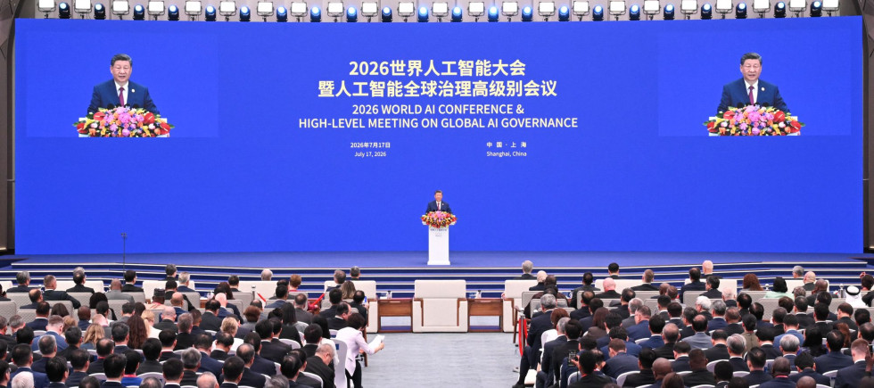 Chinese President Xi Jinping delivers a keynote speech at the opening ceremony of the 2026 World AI Conference and High-Level Meeting on Global AI Governance in Shanghai, east China, July 17, 2026.
