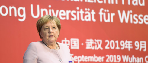German chancellor Angela Merkel gives a speech at the Wuhan University of Science and Technology in Wuhan, Hubei province, on September 7, 2019. Source: ImagineChina.