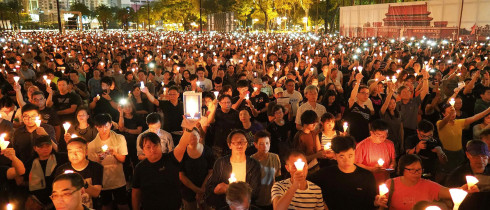 Candlelight vigil for Tiananmen victims in Hong Kong. 
