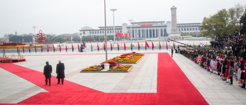 Xi Jinping and Donald Trump at their meeting in China in 2017.  