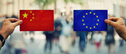 Chinese and EU flag