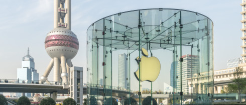 The Apple Store in front of the Oriental Pearl TV Tower in the Lujiazui Financial District, Shanghai. 
