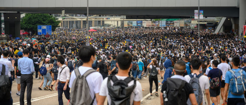  June 12, 2019: Anti-Extradition Bill Protest in Hong Kong. Protestors are surrounding HK Legislative Council building.