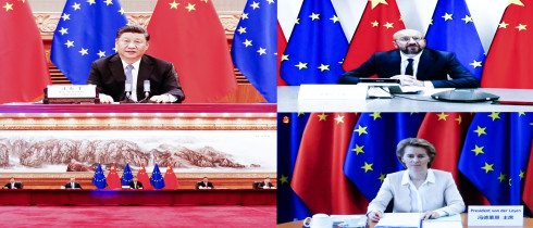 President of the European Council Charles Michel and President of the European Commission Ursula von der Leyen meet Chinese President Xi Jinping via video link on 22 June 2020.