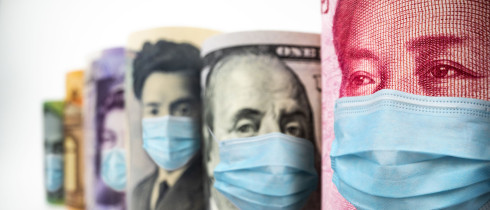 International currencies with protective masks