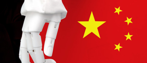 Robotic hand and Chinese flag