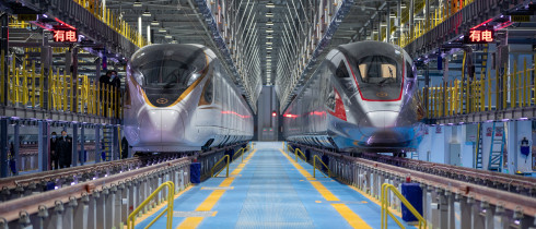 The CR400AF-G train made a debut in Beijing, China, 15 January 2021. It is a high-speed bullet train, can not only reach speeds up to 350 kilometers per hour (217 miles per hour), but it can also withstand temperatures reaching as low as -40 degrees Celsius
