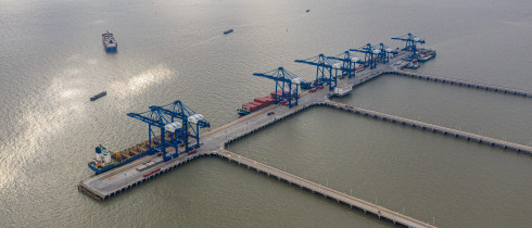 Aerial photo taken on Jan. 20, 2021 shows the operation area of Nantong Port in east China's Jiangsu Province.