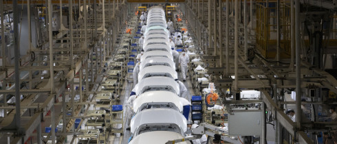 car assembly line at the Dongfeng Honda Automobile Co., Ltd factory in Wuhan