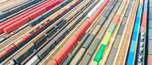Aerial view of colorful freight trains in North China