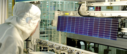 HAI'AN, CHINA - JULY 7, 2021 - The production lines in the intelligent manufacturing workshop of Junfeng Solar Energy (Jiangsu) Co., Ltd., located in the Haian High-tech Zone in Jiangsu Province
