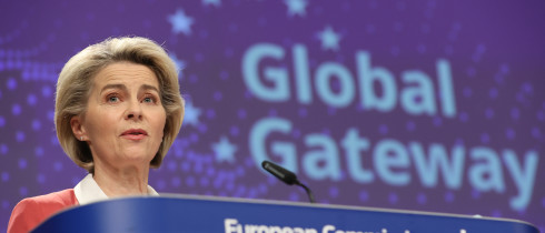  President of the European Commission Ursula von der Leyen talks to media at the end of the weekly EU Commission meeting, in the Berlaymont, the EU Commission headquarter on December 1, 2021 in Brussels, Belgium.