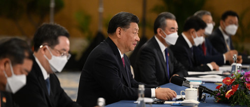 China's President Xi Jinping (C) attends a meeting on the sidelines of the G20 Leaders' Summit in Bali, Indonesia, 15 November 2022. 