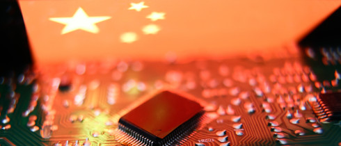 Computer chip and Chinese flag
