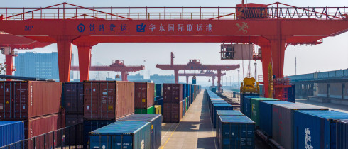 Jinhua launched its first China-Europe freight train of the Year of the Dragon, Jinhua City, east China's Zhejiang Province, 10 February, 2024.