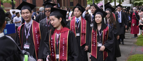 Students proceed through Harvard Yard during commencement ceremonies at Harvard University, Thursday, May 29, 2025, in Cambridge, Mass. 