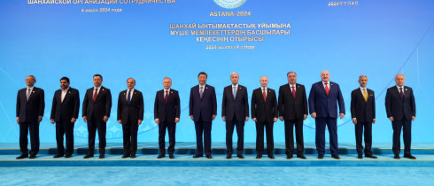 Heads of State stand for the group photo at the Shanghai Cooperation Organization Summit, July 4, 2024, in Astana, Kazakhstan.