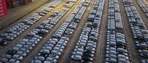 Cars parked in Nanjing Port in Nanjing City, Jiangsu Province, China