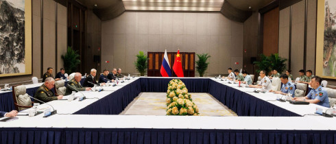 ndrei Belousov (3rd L front), Defence Minister of Russia, and his Chinese counterpart Dong Jun (3rd R front) hold a meeting on the sidelines of the SCO (Shanghai Cooperation Organisation) Meeting of Defence Ministers 