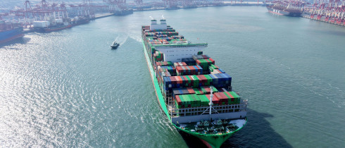 A cargo ship loaded with foreign trade containers departed from Qingdao Port in Qingdao City, Shandong Province, China on January 20, 2026.