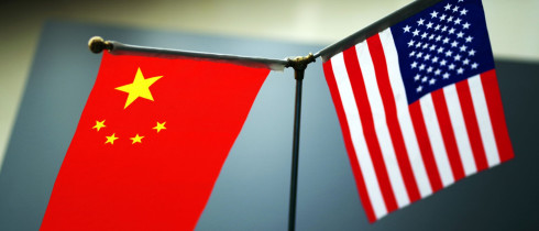 National flags of China and the United States