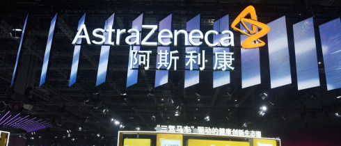Visitors visit Astrazeneca's stand at the China International Import Expo in Shanghai