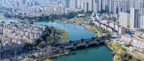 Cityscape along the Chuanzi River in Changde, March 11, 2026