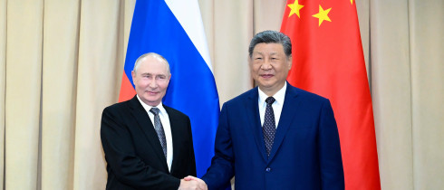 In this photo released by Xinhua News Agency, Chinese President Xi Jinping, right, meets with Russian President Vladimir Putin on the sidelines of the Shanghai Cooperation Organization Summit 2026 in Bishkek, Kyrgyzstan, Monday, Aug. 31, 2026. 