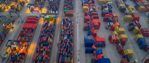 Containers piled up at the container terminal of Longtan Port Area, Nanjing Port, Nanjing City, Jiangsu Province, China