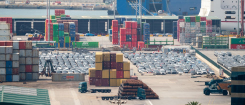 his photo taken on June 2, 2026, shows the view of the Port of Barcelona where cargo ships arrive with fleets of electric cars from China, in Barcelona, Spain.